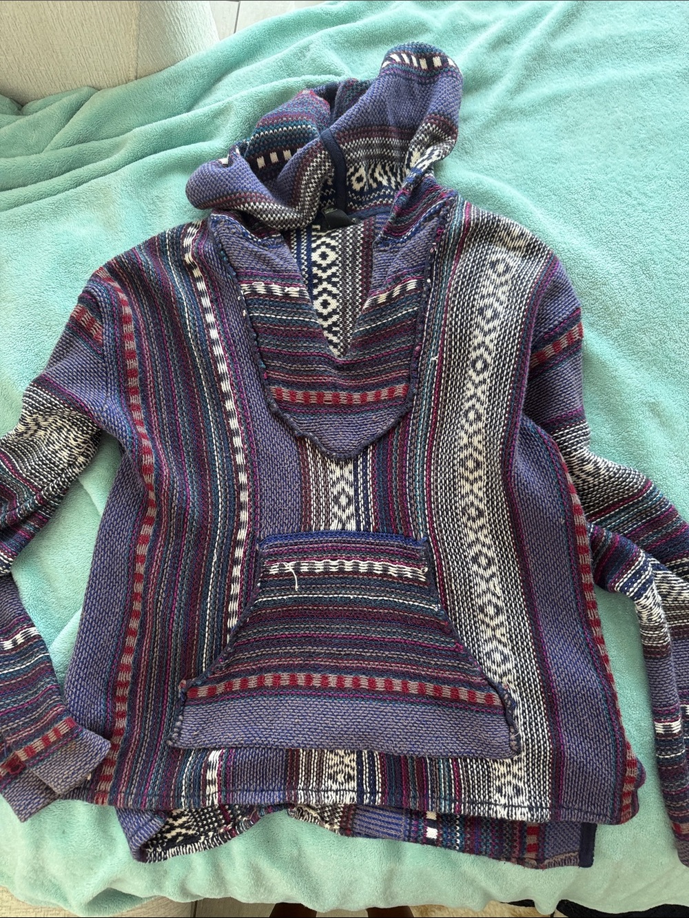 Forever 21 Purple Boho Striped Cowl Hoodie Sweater